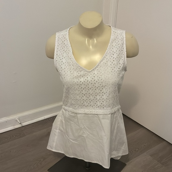 Anthropologie Eyelet Hi Low Empire Waist Blouse by HD in Paris White Size S - Picture 4 of 9